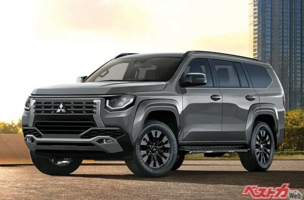 トライトンの新開発ラダーフレームを採用するという情報の次期パジェロ。まずは2.4Lクリーンディーゼルターボで2026年に登場し、その後PHEVを追加する可能性もある（ベストカー編集部作成の予想CG）