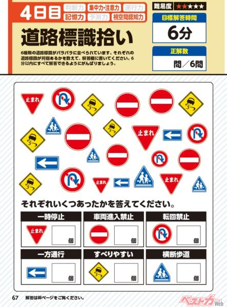 これも塚本 浩先生考案の脳活ドリル「道路標識拾い」。「画像ギャラリー」にも脳活ドリルが多数あるので、ぜひともチェックを!!