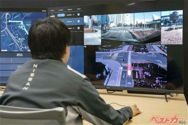 遠隔監視室。車両センサーが得る情報をリアルタイムで確認できるほか、車両AIの「あわてぶり」もモニターしてサジェストできる