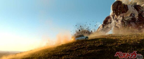 超大型巨人に対峙し、まっすぐ突き進んでいくフォレスター。この対決の行方やいかに!? というところで暗転