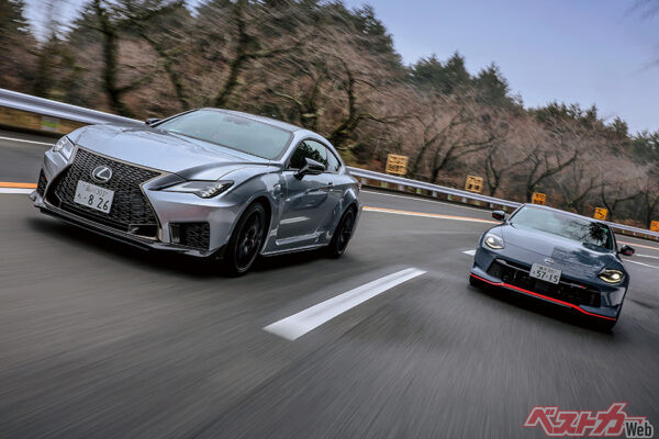 レクサスRC Fはデビュー10年を経て熟成を極めたFinal Edition。ゆっくり走っても完成度の高い乗り味を堪能できる。フェアレディZ NISMOは高い操縦性を味わえるが、9速ATの制御の煮ツメなど、さらなる進化にも期待したい
