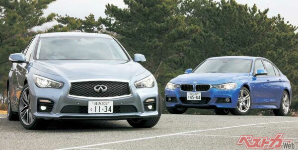 V37スカイラインの価格は449万6100円~、最上級の「タイプSP」は526万4700円。BMWの320dの価格帯(482万~526万円)とほぼ同じ。さて、どっちを選ぶか?