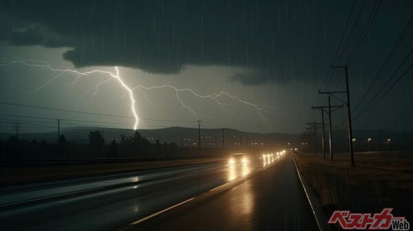 外出中に雷に遭遇したら、鉄筋コンクリート造などの頑丈な建物の中に避難する、とされているが、実はクルマの中も比較的安全な場所(PHOTO:Adobe Stock_3D Station)