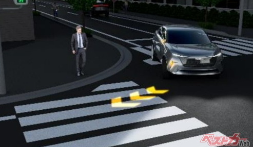 ウインカー作動時に路面に矢印を照射して歩行者に注意喚起する、トヨタ初のターンシグナル・ロードプロジェクション