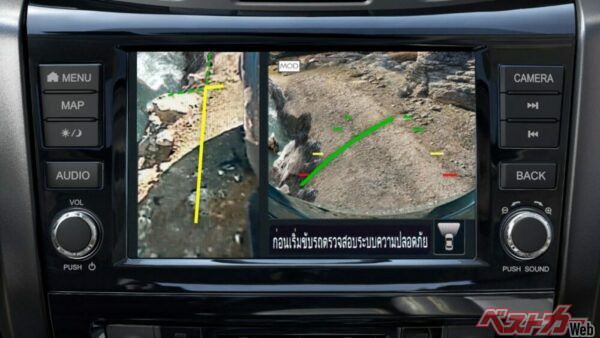 オプション設定のディスプレイには、フロントタイヤが通る進路を表示できる。道幅の狭いオフロードシーンでは欲に役立つアイテムだ
