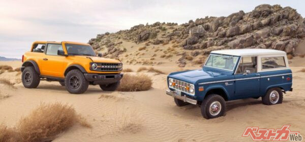 1966年に誕生し、1996年に生産終了した伝説のSUV、フォードブロンコが復活。通算6代目となる新型ブロンコは、ブロンコ史上初のミッドサイズSUVとしてデビュー。4人乗りの2ドア仕様と5人乗りの4ドア仕様をラインナップ