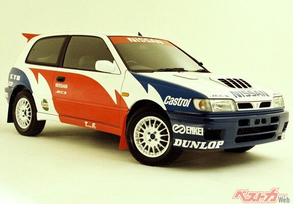 日産 パルサー GTI-Rb。「ラリーの日産」の復権をかけた、超高性能なパーツが組み込まれた。