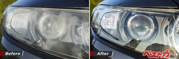 これだけ白くくすんでしまったヘッドライトがクリーナーなどで蘇る（art_rich@Adobe Stock）