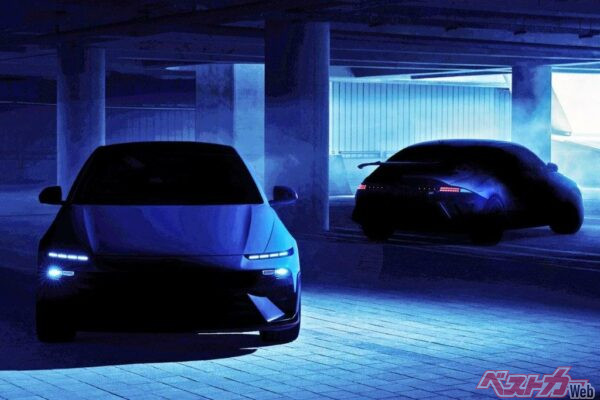 公開されたティザー画像。ベースのIONIQ 6よりもワイドなフォルムとなっている