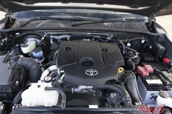 ハイラックスに搭載される1GDエンジン。48Vシステムが追加されるが外観はわからない