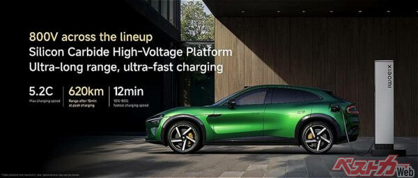 800V充電系を持ち620km走行に必要な電気をわずか12分で貯められる