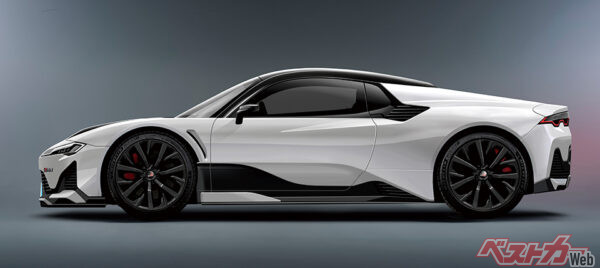 軽量化、剛性アップ、視認性向上のためフロントウィンドウは意外と立ち気味という情報。前後フェンダーにエアダクトを装着する(ベストカー編集部作成の予想CG)