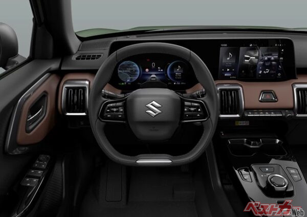 eビターラのインテリア(欧州仕様)使いやすさや実用性を残しつつ、これまでのスズキ車とは違う先進性も感じられるデザインだ