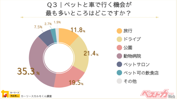 動物病院は当然としても、旅行、ドライブ、公園が3大理由といえそう(出典:カルモマガジン)