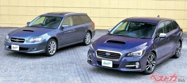 左がスバル 4代目レガシィ、右がレヴォーグ