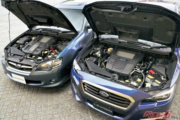 EJ20型2L水平対向ターボを積む4代目レガシィに対し、レヴォーグはDITターボ2種類