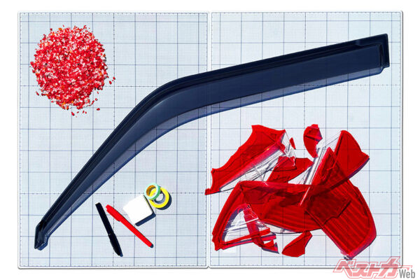 リサイクルしたアクリル樹脂を用いたドアバイザー。2025年内には商品化する予定だ