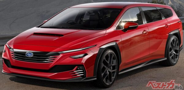 ベストカーによる予想CG。ボディサイズは現行モデルを維持するが、より上級のステーションワゴンと一新される見込み。エンジンフードのエアインテークはなくなる可能性もある