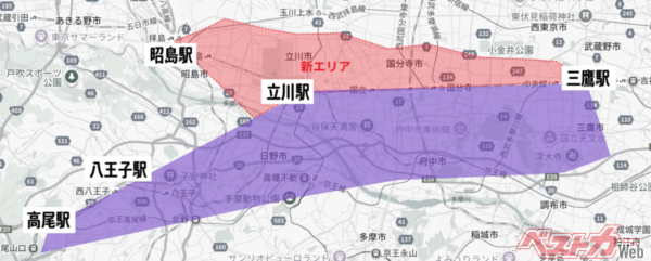 ミッドナイトシャトル三鷹の拡大エリア。相乗りで安く帰れる！