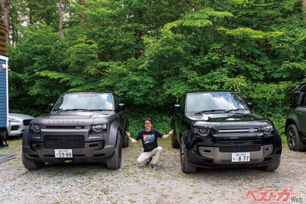 ディフェンダーは標準モデル（右）でも全幅1995mmだが、オクタ（左）は70mmワイドな2065mm