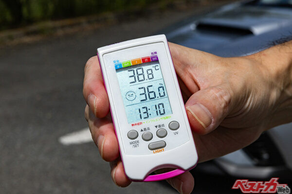 テスト開始時の気温は38.8℃だった。だが、直射日光を浴びると、温度以上に暑いと感じる