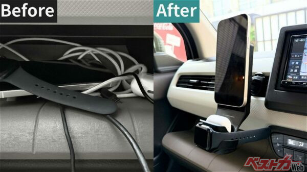 ガジェット類を車内で充電しようとするとコードがスパゲティに！