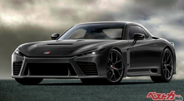 いかにもスーパースポーツらしいワイド＆ローのプロポーション。トランスアクスルのFRで、伝説のレクサス LFAを受け継ぐレイアウトとなる（予想CGイラストはベストカーが作成したもの）