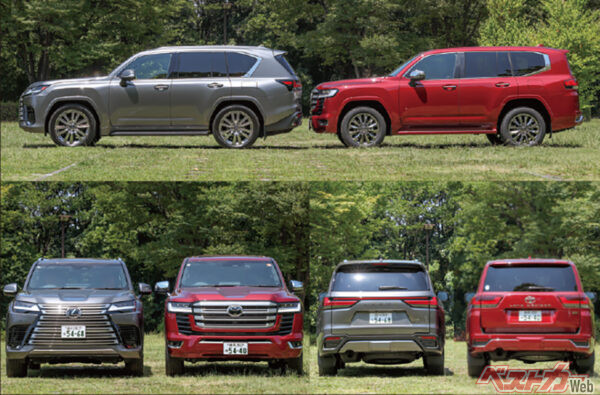 すべて左がレクサス LX700h。右がランドクルーザー300