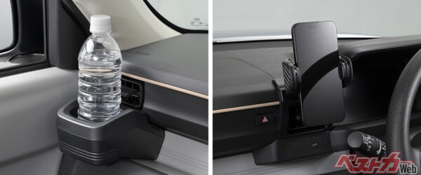 ホンダ N-ONE e:用アクセサリ続々！　エアコンに簡単につけるだけで便利さUPなドリンクホルダー＆スマートフォンホルダー登場！