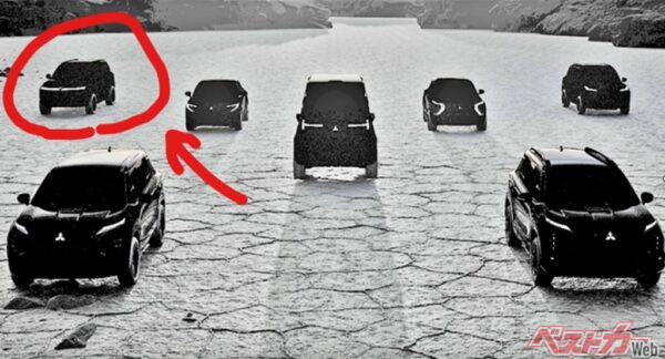 北米の事業計画「モメンタム2030」発表のなかで登場した一台。横一文字のヘッドライトデザインや高い全高、高い車高、巨大なタイヤ、大型SUV風のキャビンなどから、次期「パジェロ」の可能性が指摘されていた