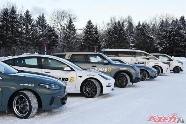 試乗車にはFF、FR、4WD、そしてEVと幅広い車種で試乗を実施した