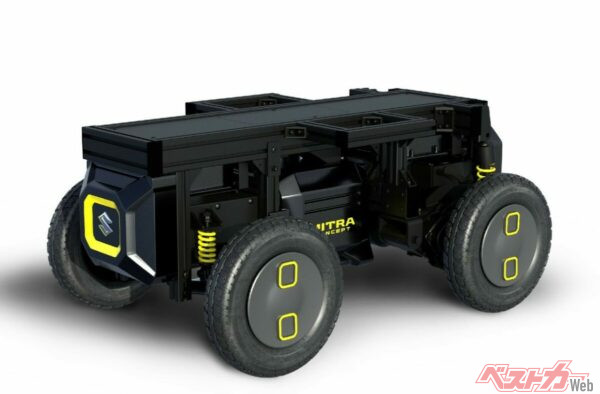 電動車椅子の車体をロボットの足（台車）として活用し、段差や凸凹のある路面でも走ることが可能