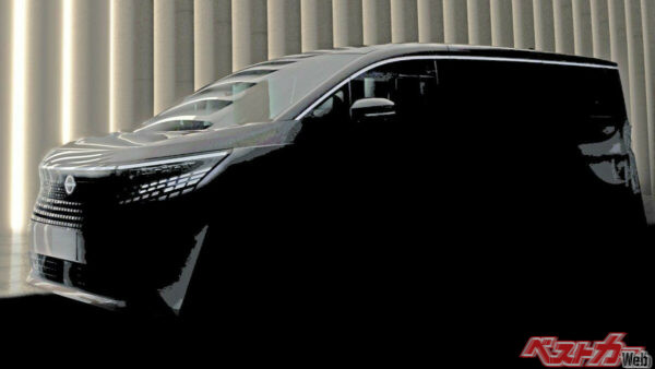 2025年4月、日産が公開した新型エルグランドのティザー画像を明るくしたもの。最新の日産デザイン言語を踏襲したデザインであることが見て取れる