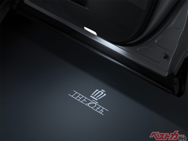 プロジェクションカーテシイルミ（THE 70thロゴ入り／フロントドア左右・2025年7月 一部改良時の公式画像より）