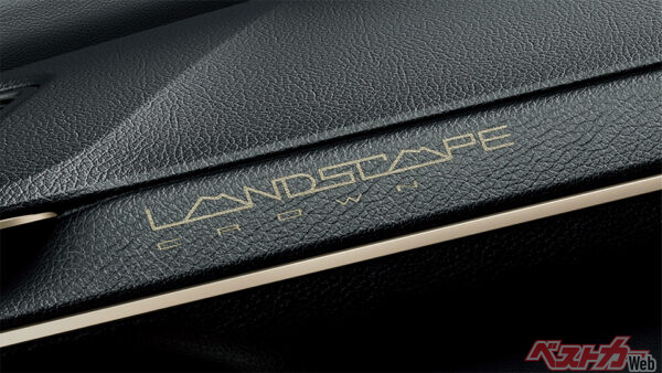 クラウン 特別仕様車 CROSSOVER RS “LANDSCAPE” 専用マーク(インストルメントパネル:レーザー刻印/2024年4月 一部改良・特別仕様車設定時の公式画像より・LANDSCAPEは期間限定車だったため現在は販売されていません)