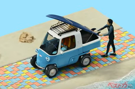 荷台仕様にサーフボードを積んでいる状態