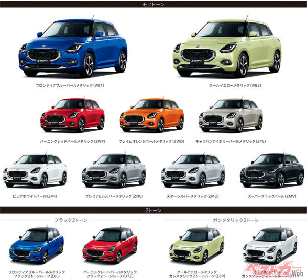 カラーラインナップ（2023年12月 発売開始発表時の公式画像より）