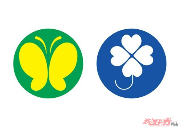 右が身体障がい者標識で左の蝶々こそが聴覚障がい者標識