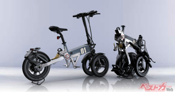 電動3輪自転車のランドホッパー。フレームが強化され、コンパクトにたためる