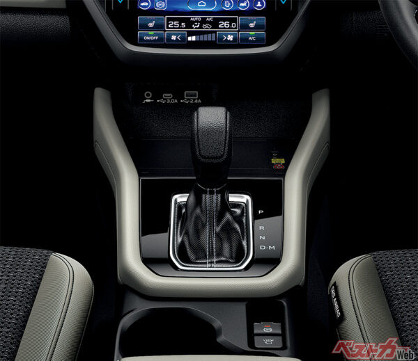 Premium S:HEV / Premium S:HEV EX シフトレバー（樹脂） / シフトブーツ（シルバーステッチ）（2025年4月 フルモデルチェンジ発表時の公式画像より）