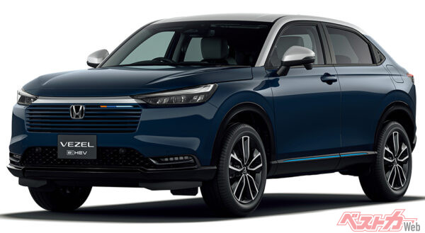 e:HEV Z・PLaY パッケージ(FF) フロント7:3スタイリング シーベッドブルー・パール&シルバー（2025年10月 一部改良時の公式画像より）