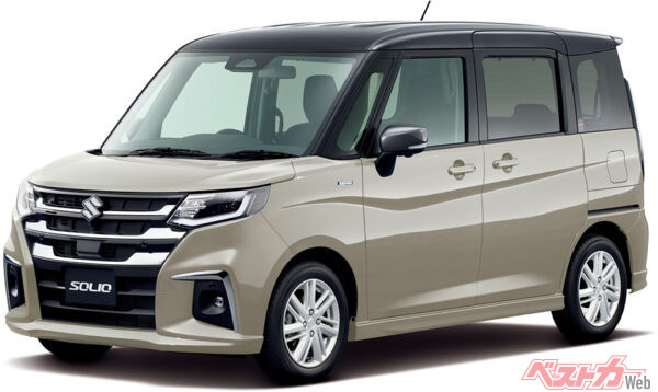 ソリオ_HYBRID MZ_キャラバンアイボリーパールメタリック ガンメタリック2トーンルーフ（2025年1月 一部仕様変更実施の公式画像より）