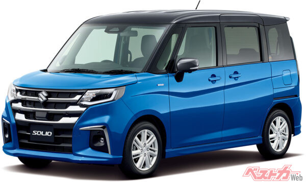 ソリオ_HYBRID MZ_スピーディーブルーメタリック ガンメタリック2トーンルーフ（2025年1月 一部仕様変更実施の公式画像より）