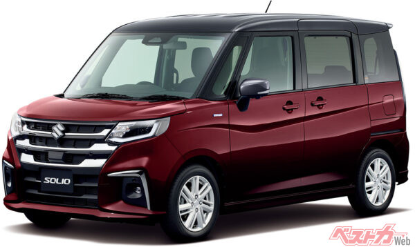 ソリオ_HYBRID MZ_メロウディープレッドパール ガンメタリック2トーンルーフ（2025年1月 一部仕様変更実施の公式画像より）