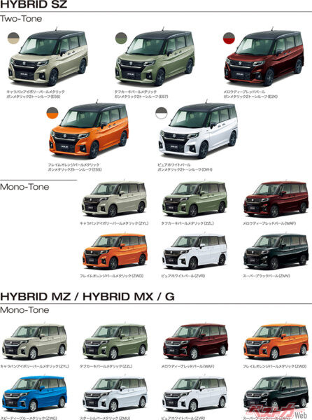 ソリオ_ボディーカラーラインアップ（2023年5月 一部仕様変更実施時の公式画像より）