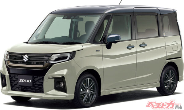 ソリオ_HYBRID SZ_キャラバンアイボリーパールメタリック ガンメタリック2トーンルーフ（2022年12月 ストロングハイブリッドモデル発売時の公式画像より）