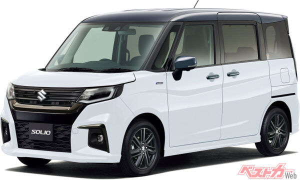 ソリオ_HYBRID SZ_ピュアホワイトパール ガンメタリック2トーンルーフ（2022年12月 ストロングハイブリッドモデル発売時の公式画像より）