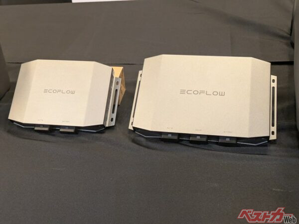 これが噂の走行充電も逆充電も可能なAlternator Charger。左がAlternator Charger 600、右がAlternator Charger Plus 1000