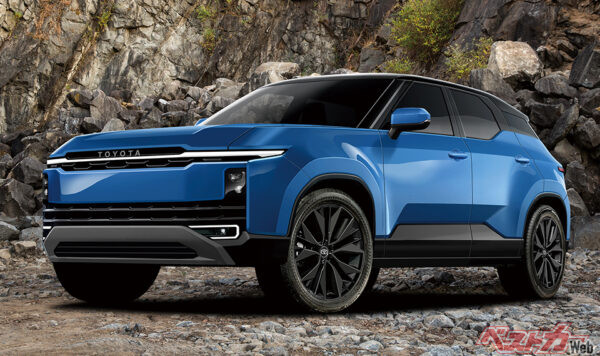 背の低いスタイリッシュSUVで2028年に登場。3列シートと2列シートを持つBEV＆HEVとなりそうだ（ベストカー編集部作成の予想CG）