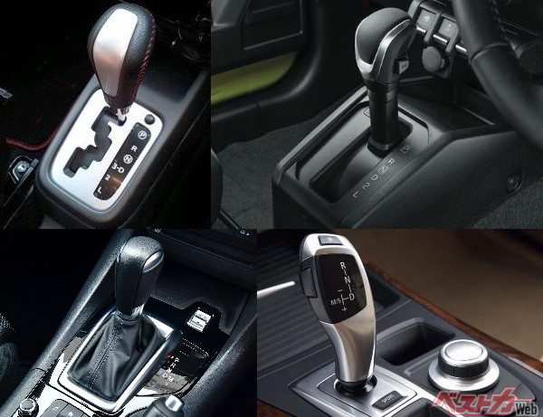 各車のATはそれぞれP→R→N→D→マニュアルモードの＋−、P→R→N→D→2→Lなど、Dレンジのほかに、Lレンジ、Sレンジ、M＋−など、さまざまなパターンがある